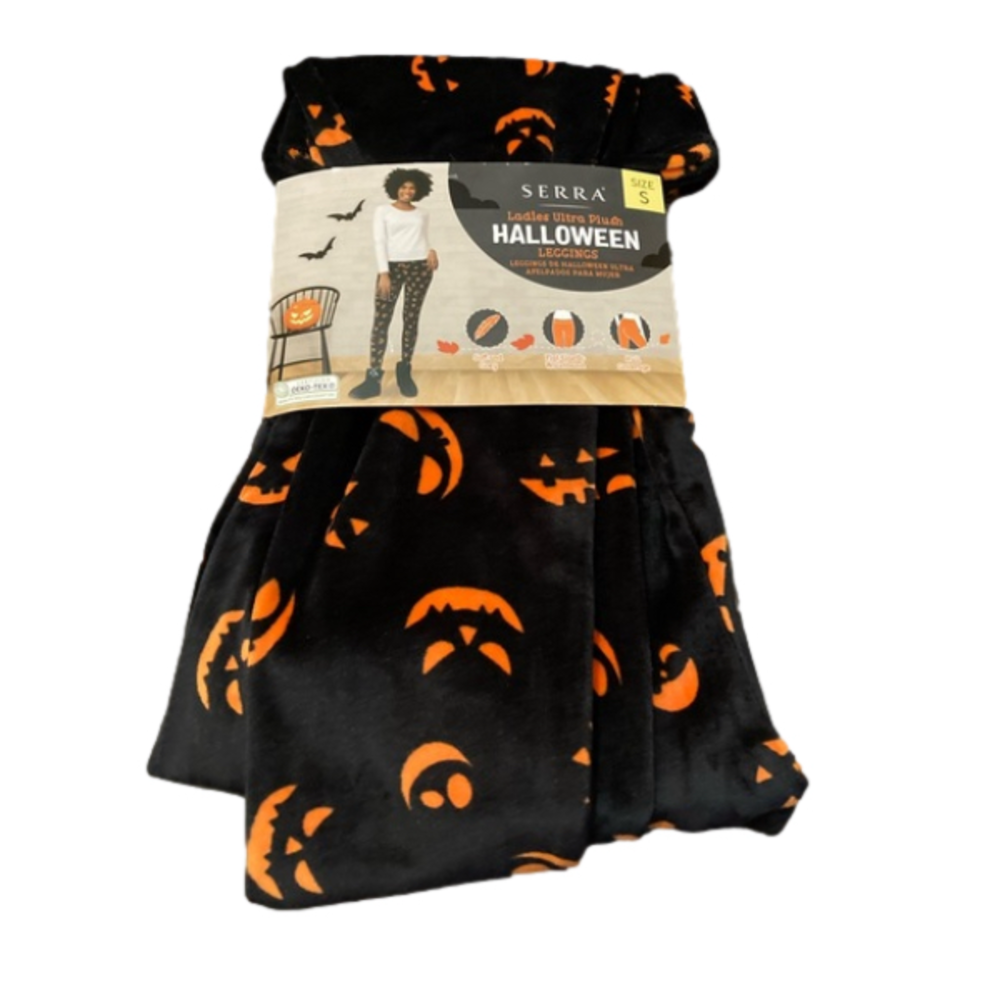New ladies ultra plush black and orange leggings, size small